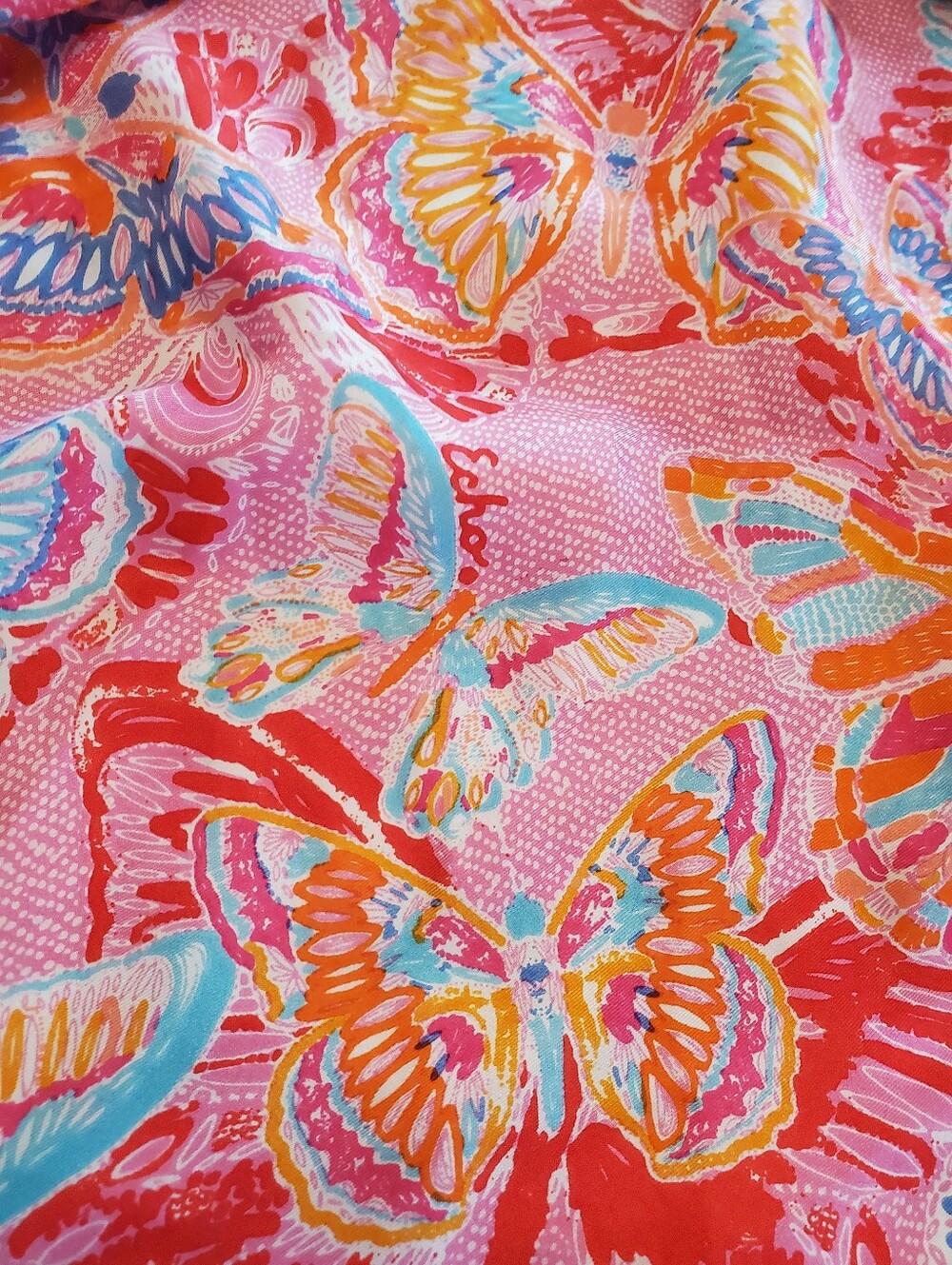 100% Silk Butterfly Print Echo Scarf